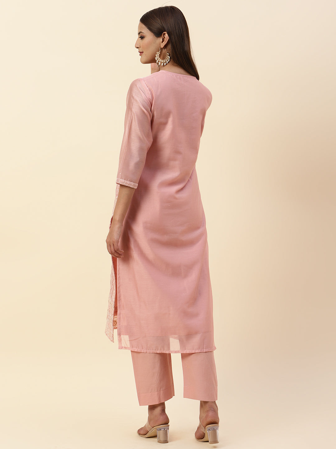 Embroidered Chanderi Kurta With Pants