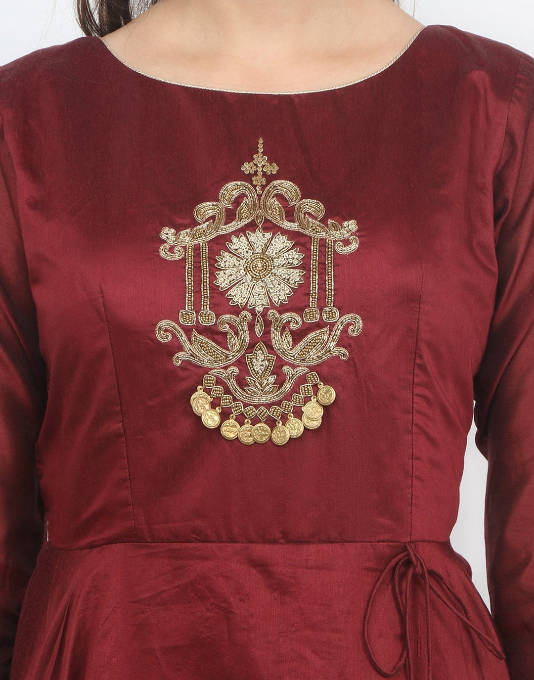 MBZ Meena Bazaar-Maroon Cotton Chanderi Salwar Kameez