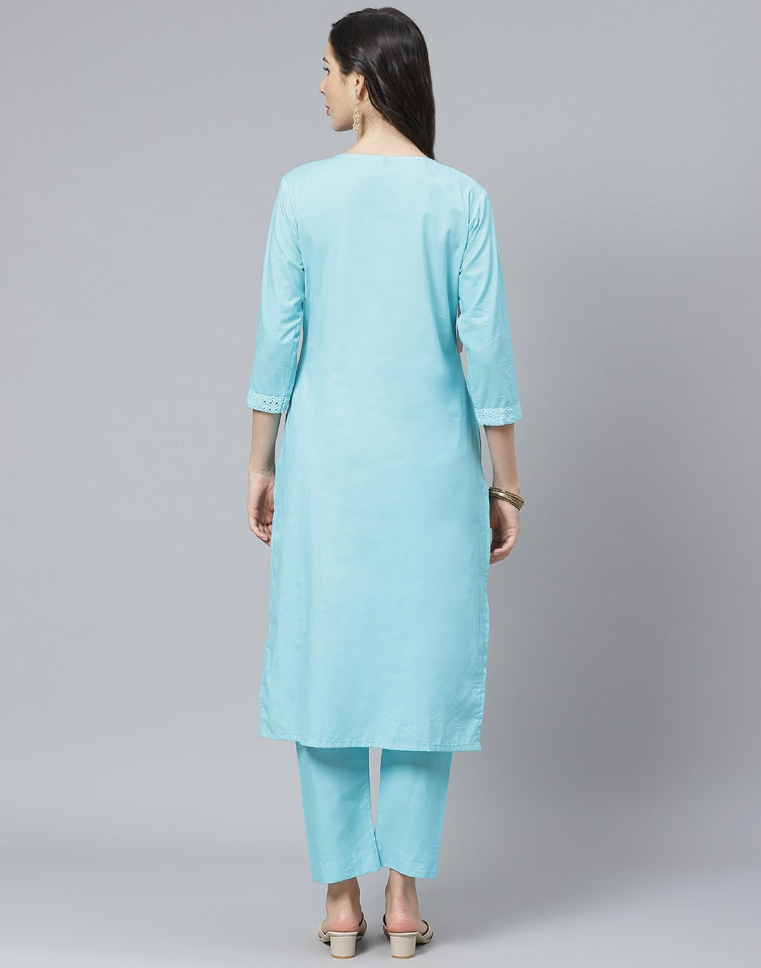 Cotton Embroidered Kurti with Straight Pant