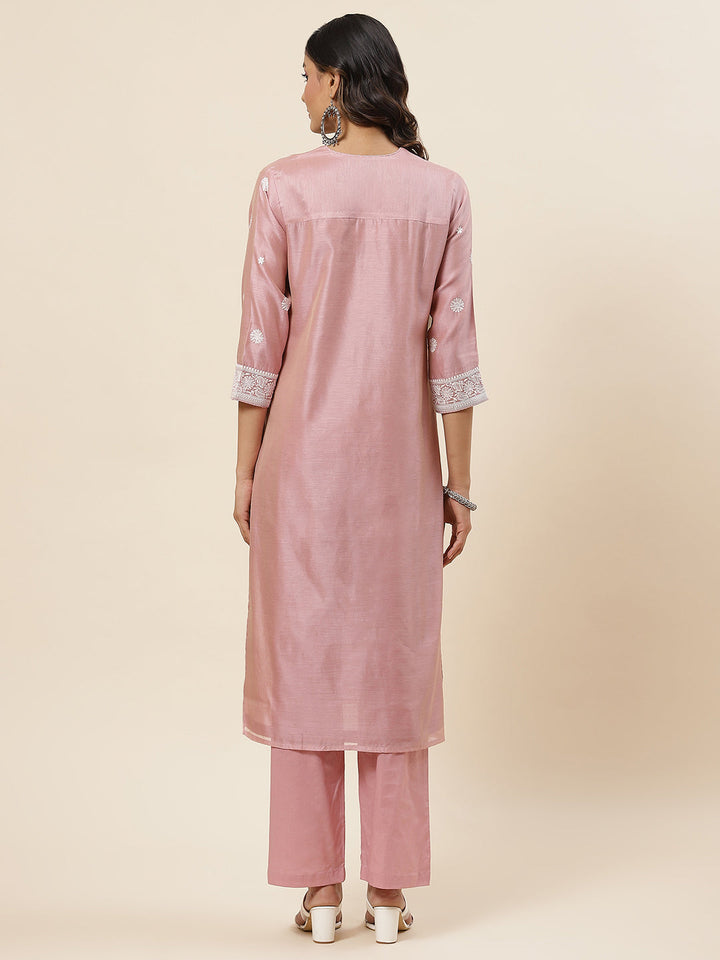 Embroidered Chanderi Kurta With Pants