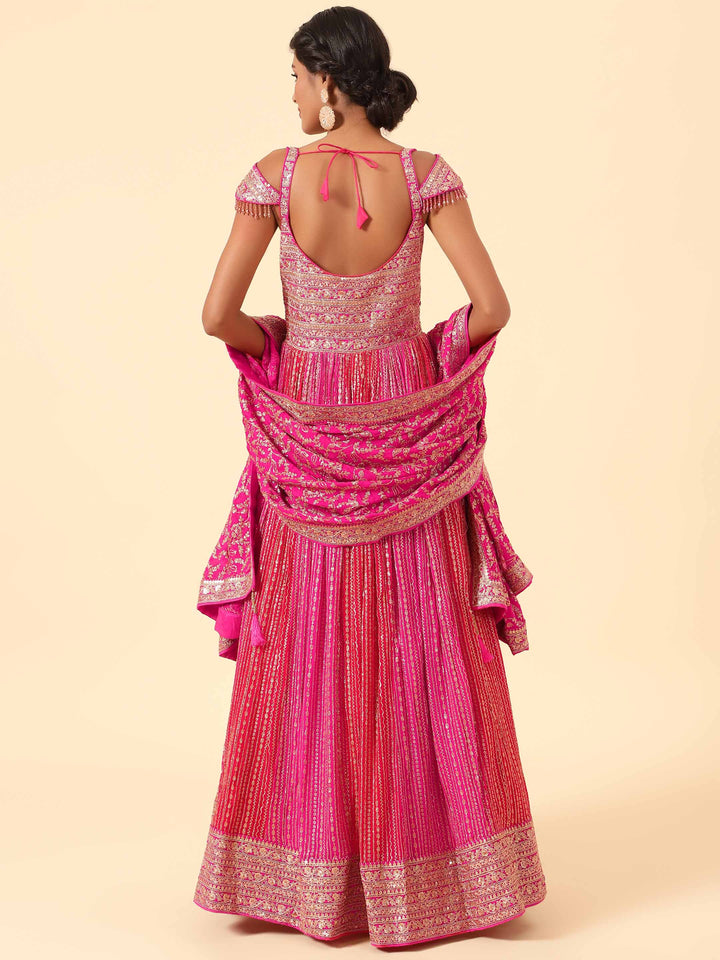 Sequin Embroidered Georgette Kurta With Churidar &amp; Dupatta