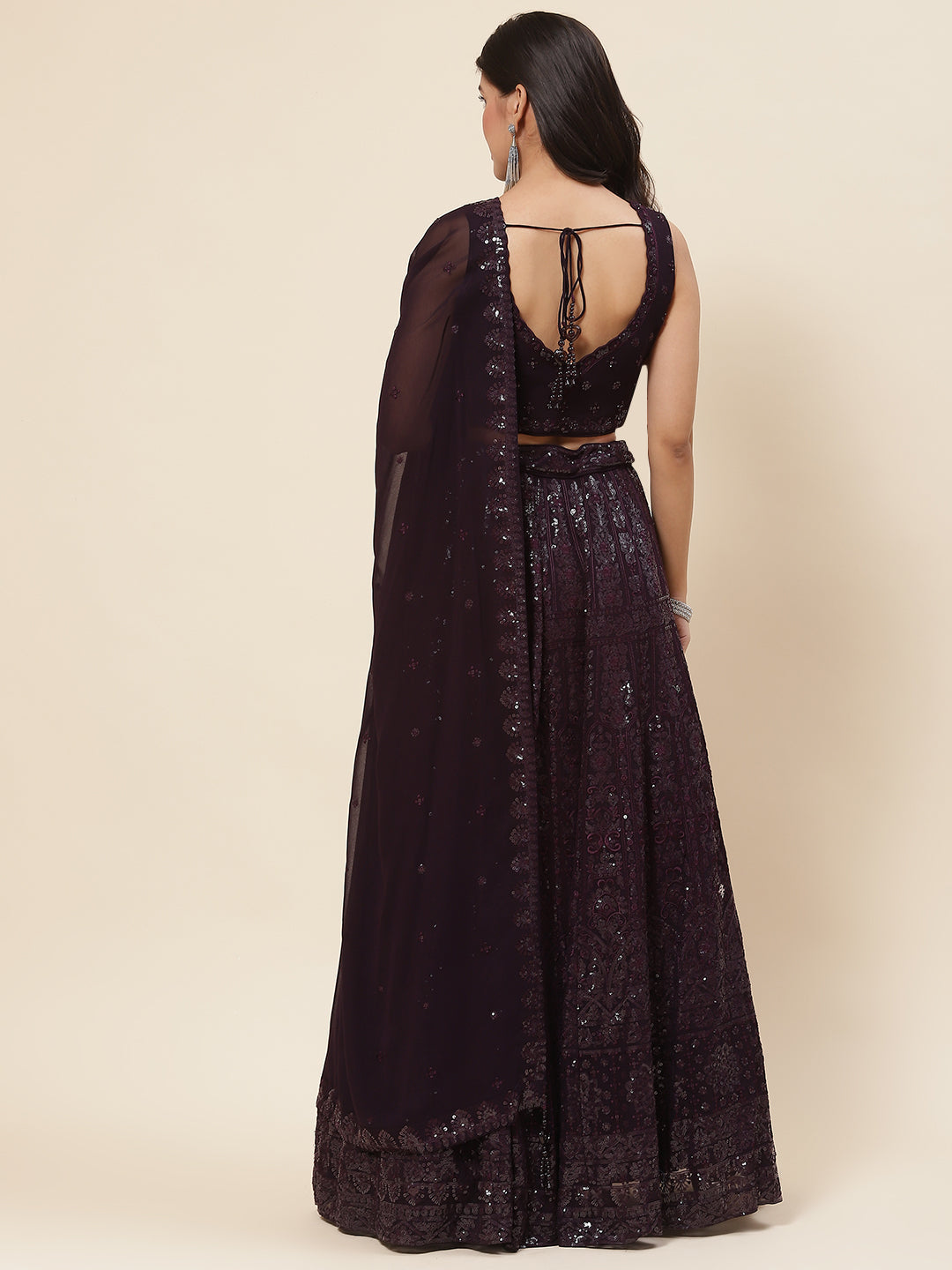 Sequin Embroidered Georgette Choli With Lehenga &amp; Dupatta