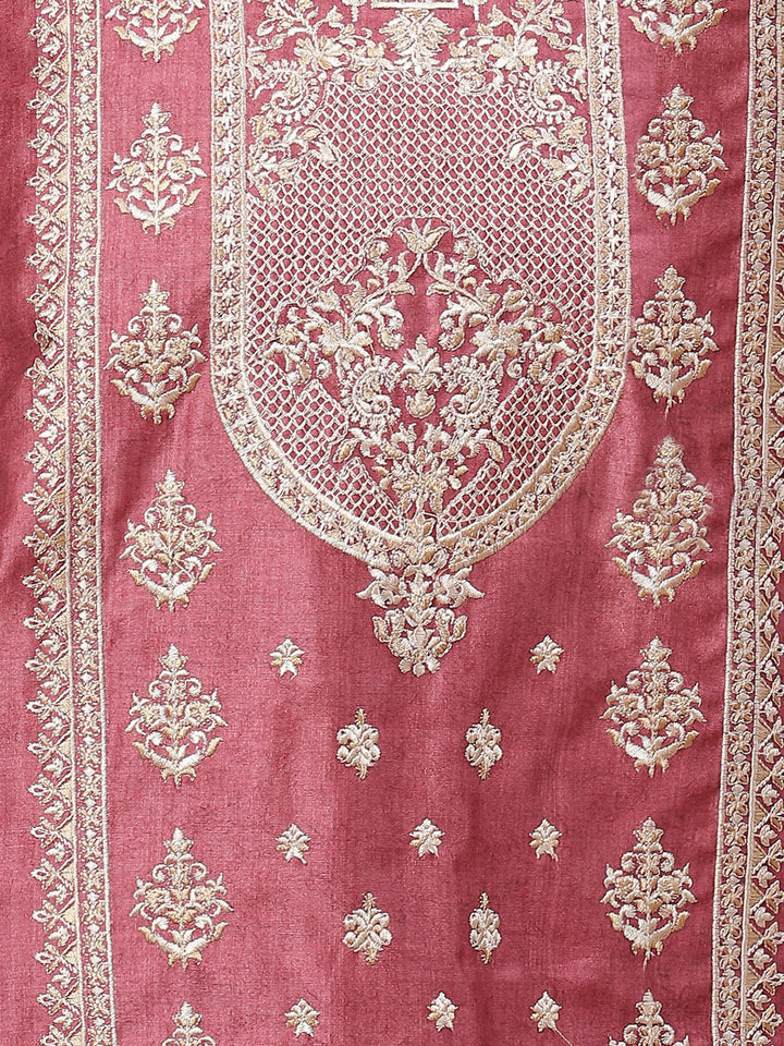 Embroidered Chanderi Unstitched Suit Piece With Dupatta