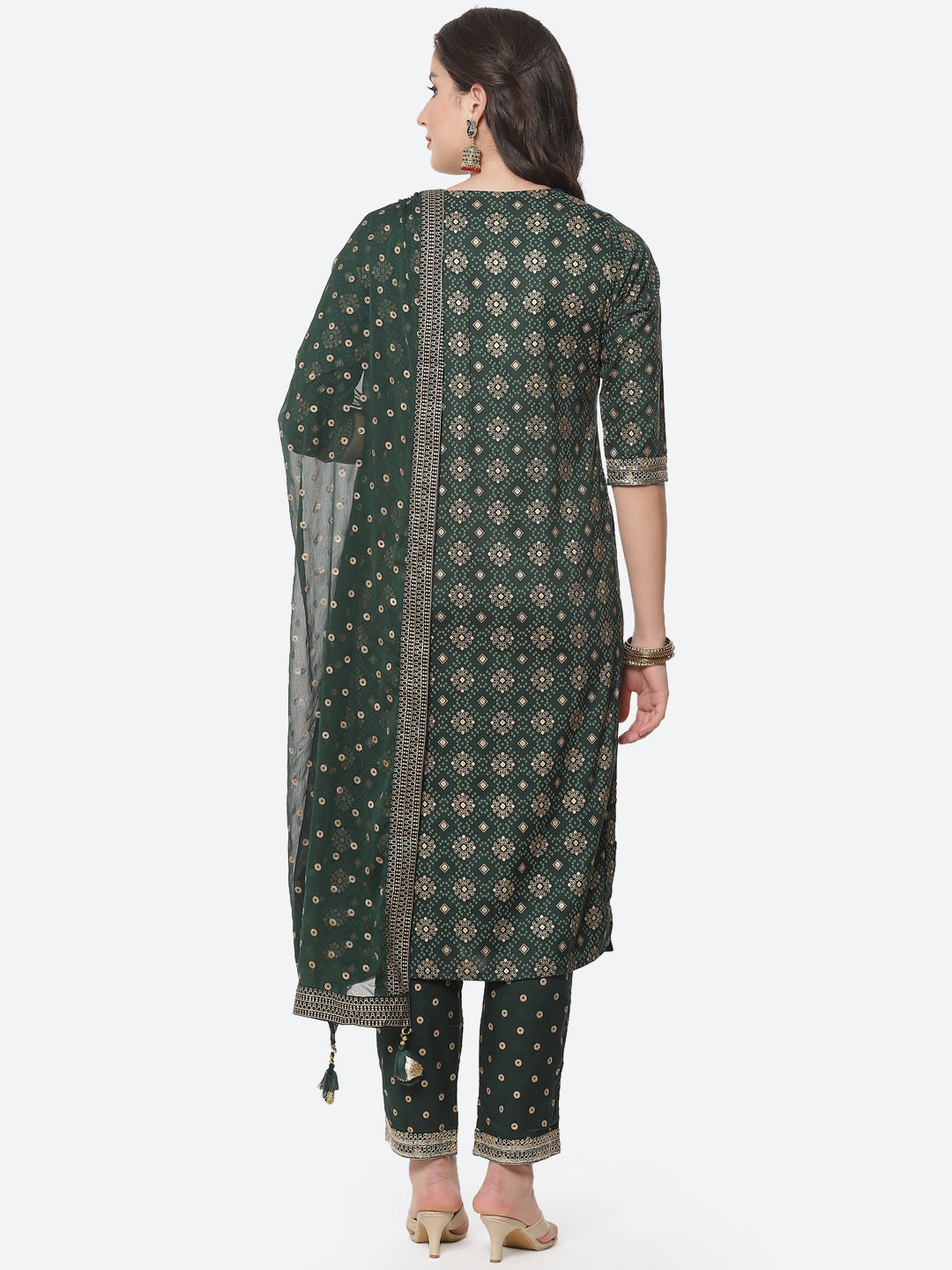 Zari Work Cotton Muslin Kurti Printed Pant And Dupatta