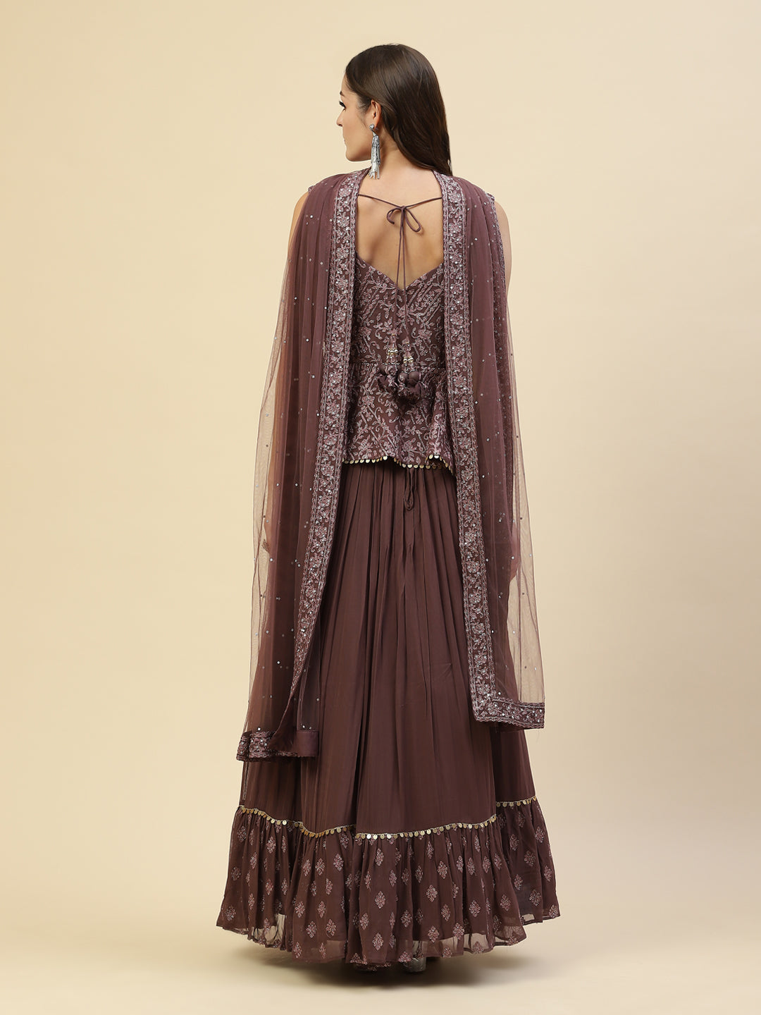 Resham Mirror Jaal Choli With Lehenga &amp; Net Dupatta