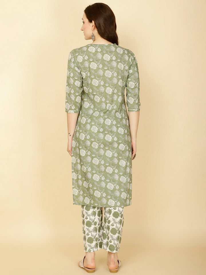 Floral Printed Cotton Kurta With Pants