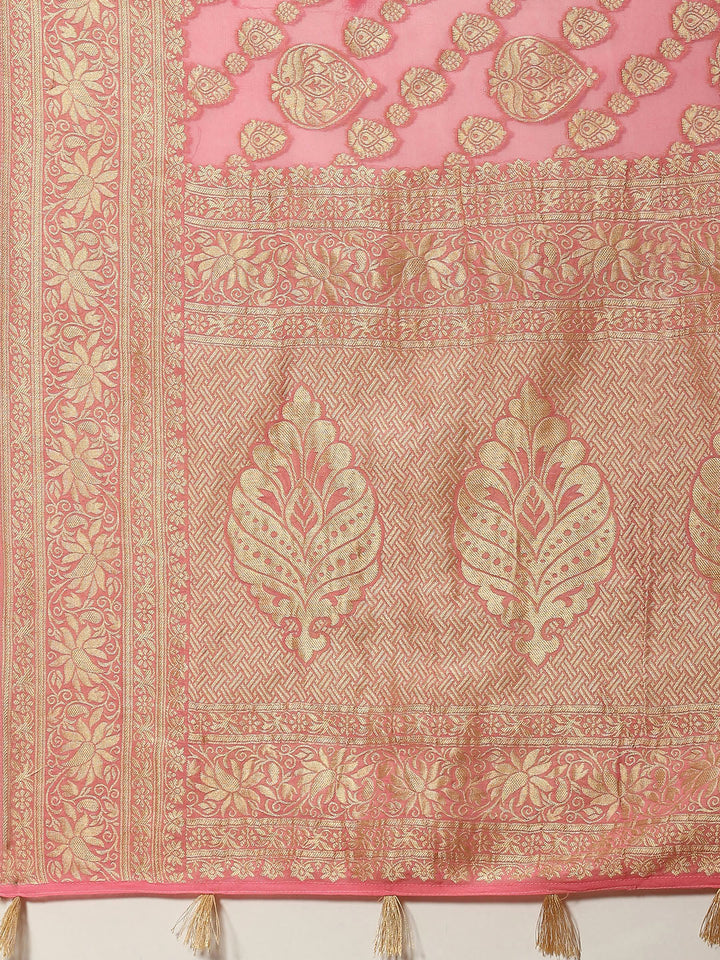 Zari Border Booti Georgette Plain Saree
