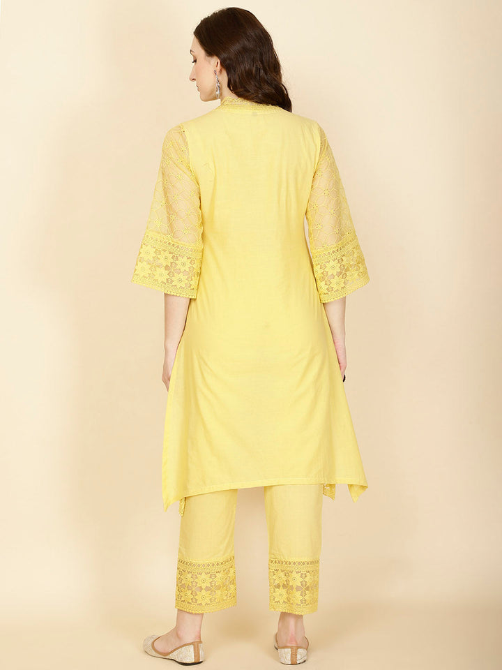 Thread Embroidery Cotton Kurta With Pants