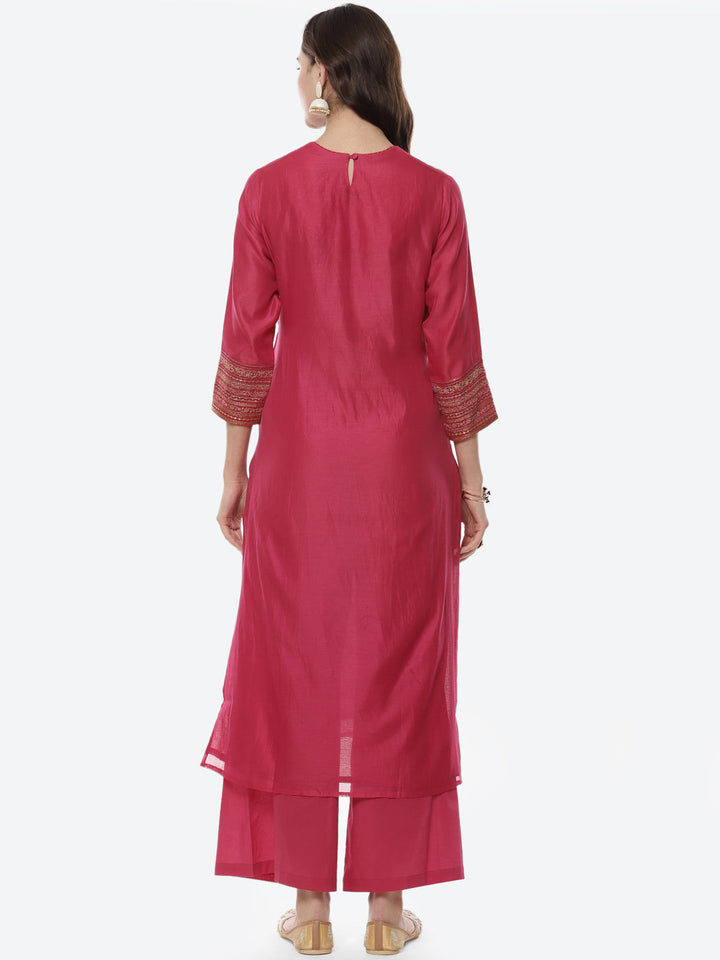Zari Work Embroidered Chanderi Kurti With Palazzo