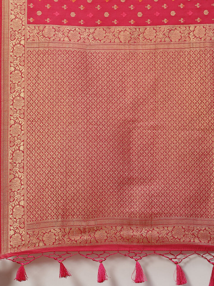 Brocade Zari Booti Art Handloom Woven Saree