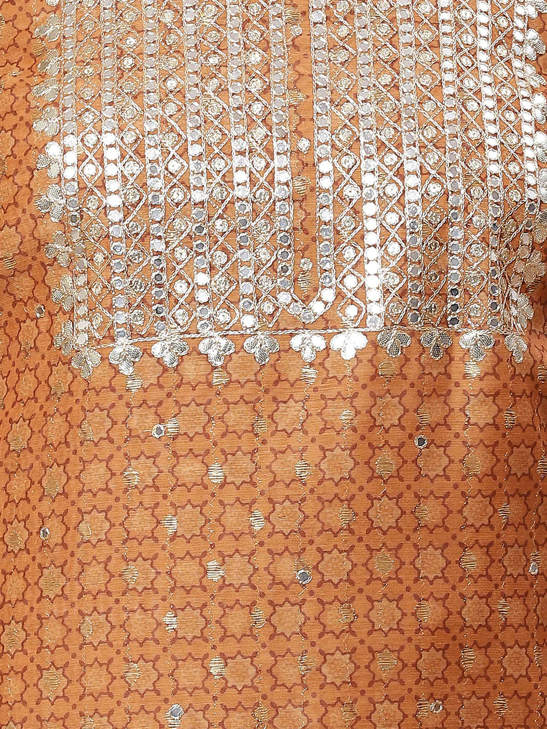 Neck Embroidered &amp; Printed Chanderi Unstitched Suit Piece With Dupatta