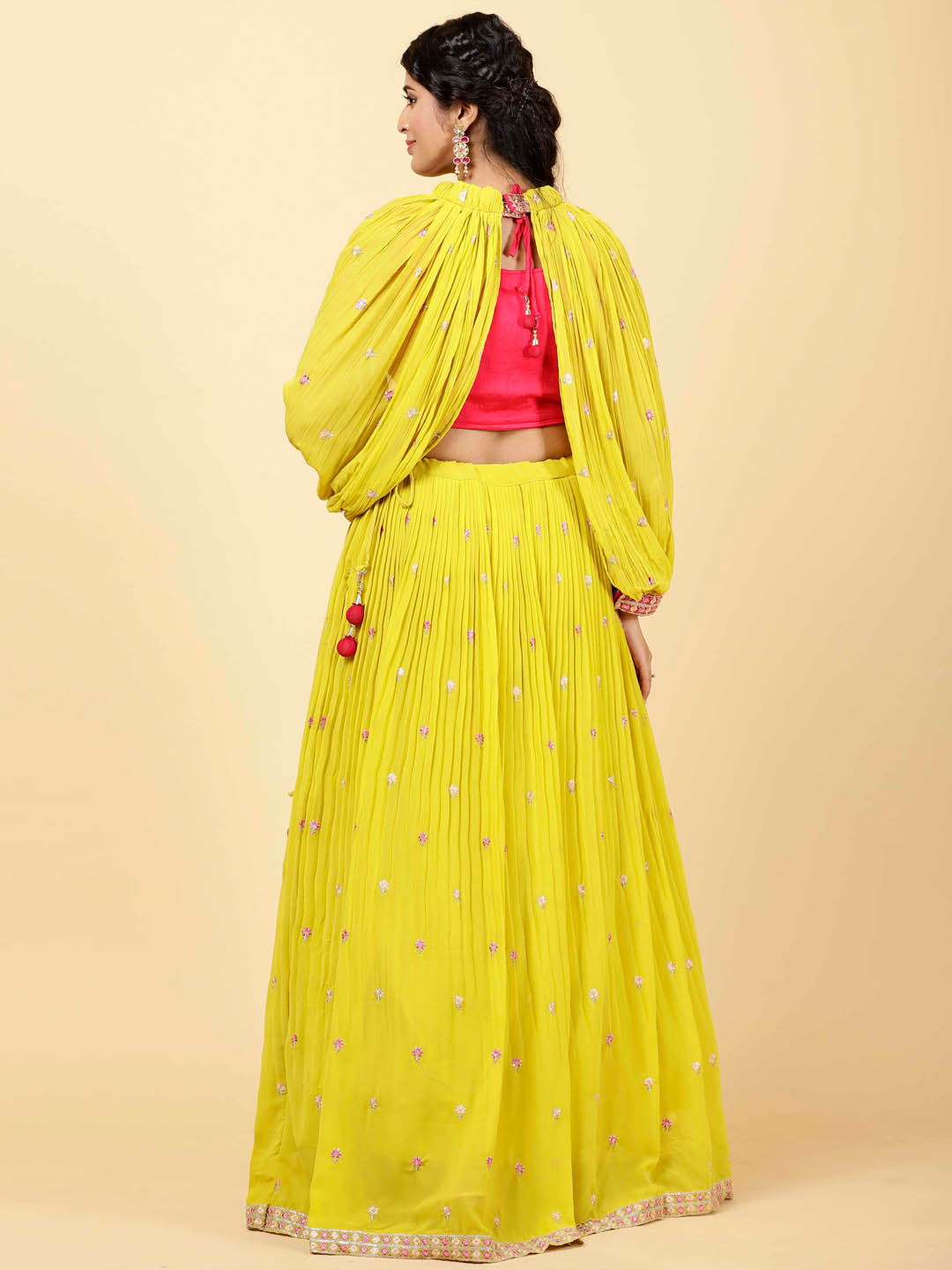 Embroidered Georgette Choli With Lehenga &amp; Cape