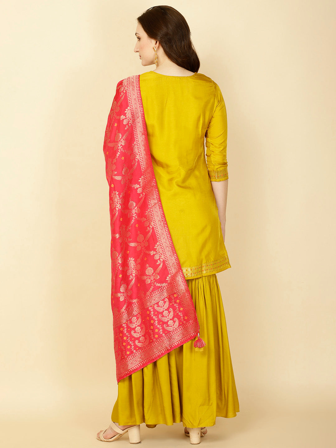 Woven Banarasi Kurti With Sharara &amp; Dupatta