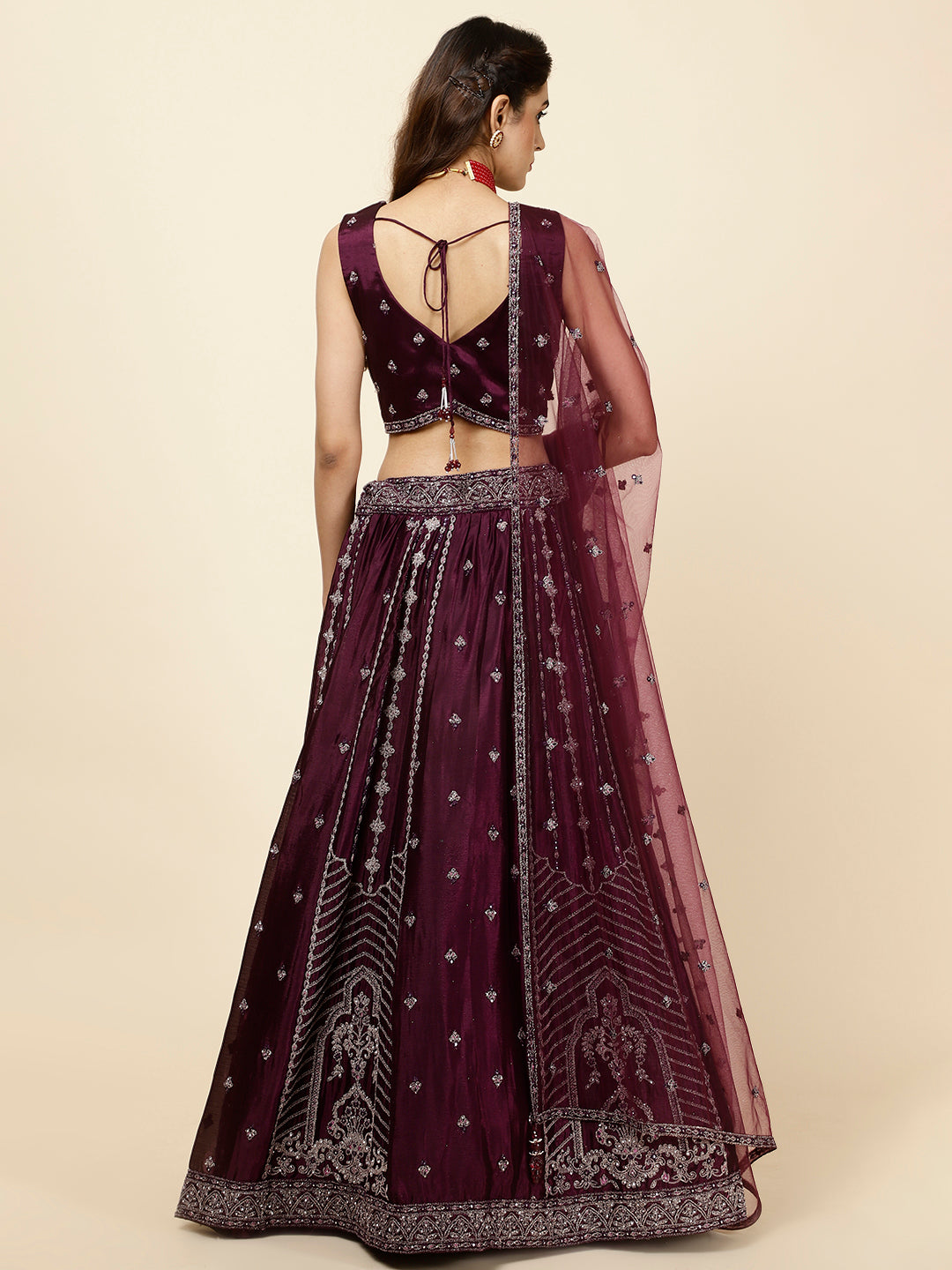 Embroidered Crepe Choli With Lehenga &amp; Dupatta