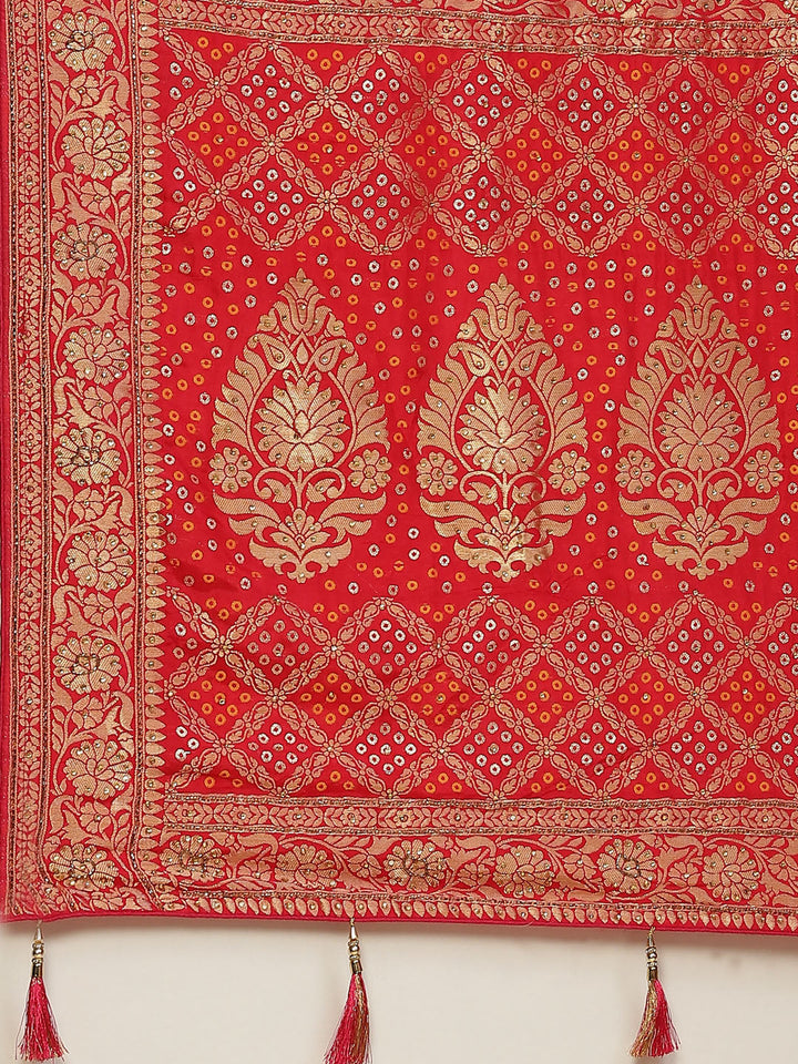 Bandhani Jaal Banarasi Embroidered Saree