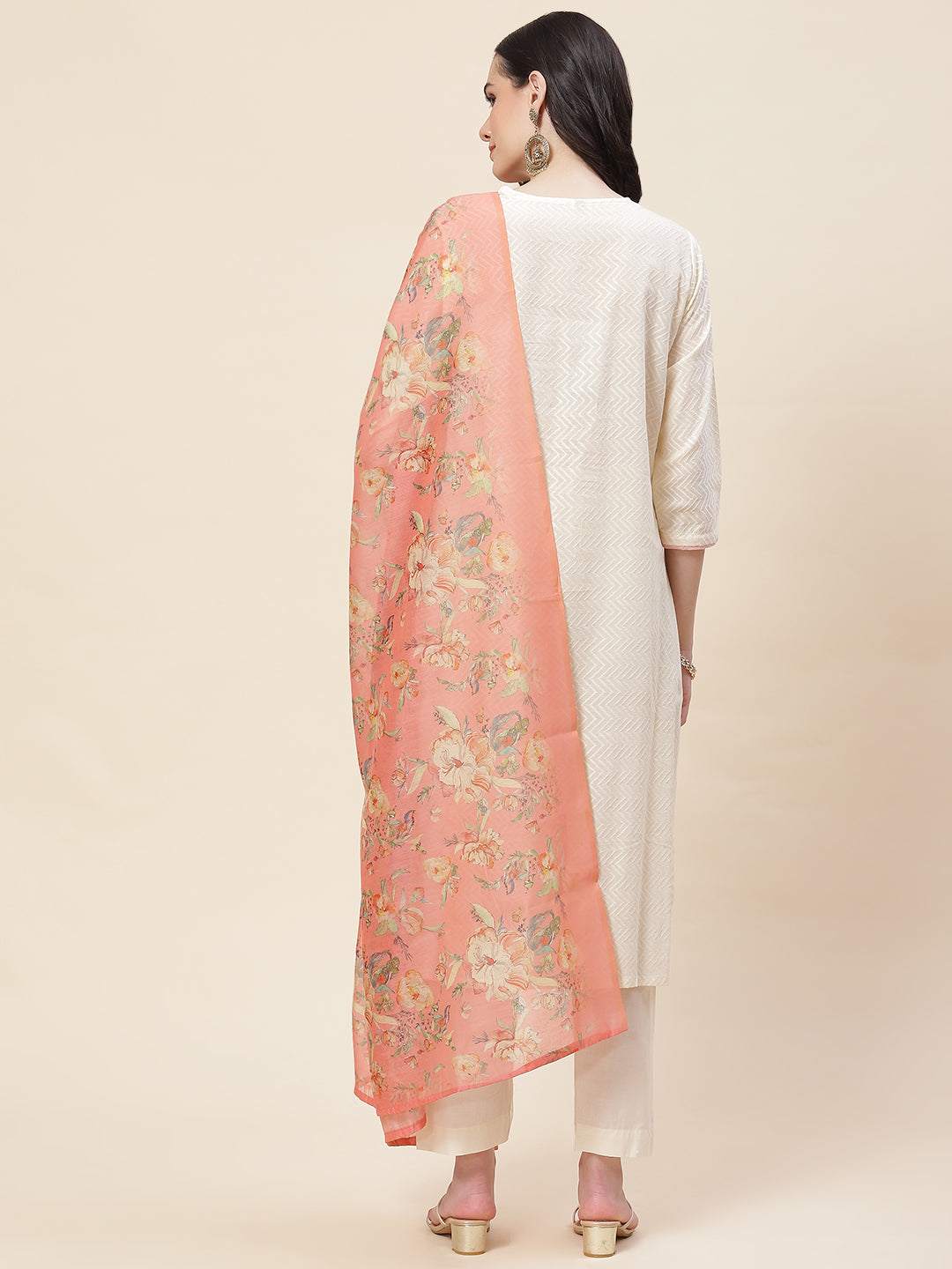 Neck Embroidered Cotton Kurta With Pants &amp; Dupatta