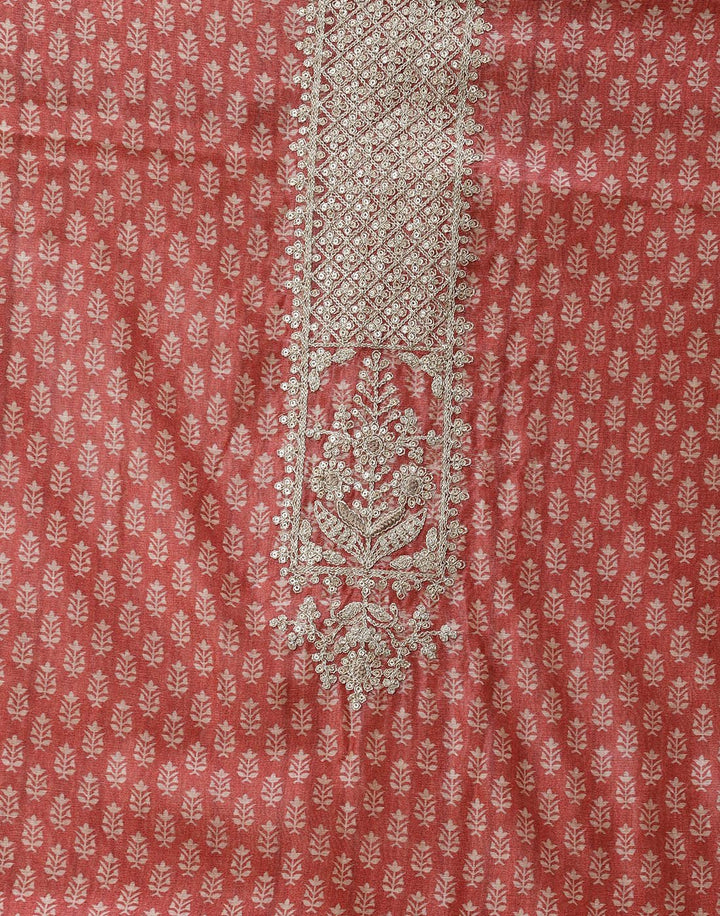Printed Chanderi Suit Piece With Embroidered Yoke