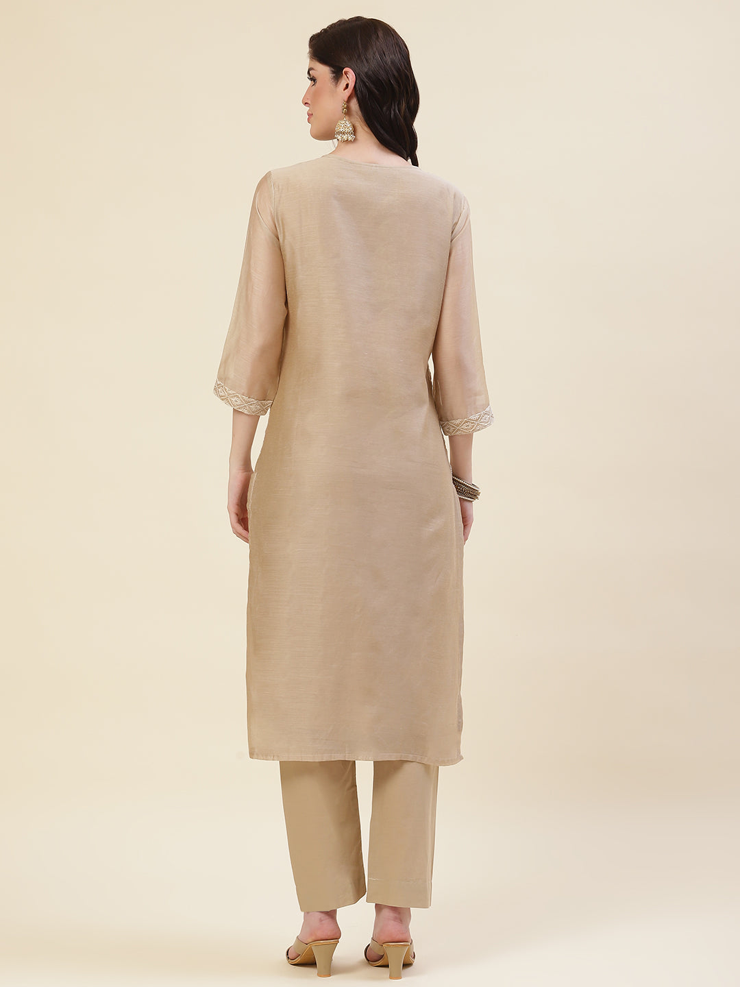 Embroidered Chanderi Cotton Kurta With Pants