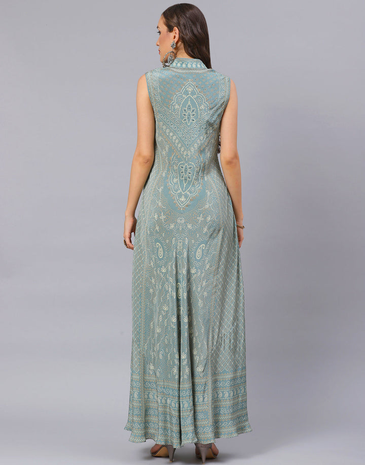 Aqua Crepe Digital Printed Dress