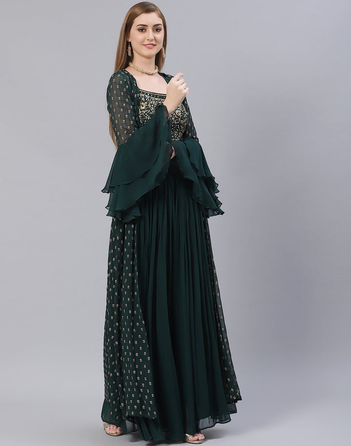 Green and Navy Blue Georgette Salwar Kameez Stitched Suit
