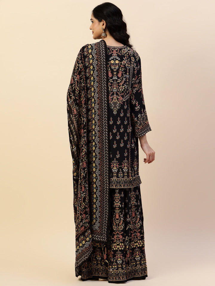 Digital Printed Crepe Kurti With Sharara &amp; Dupatta