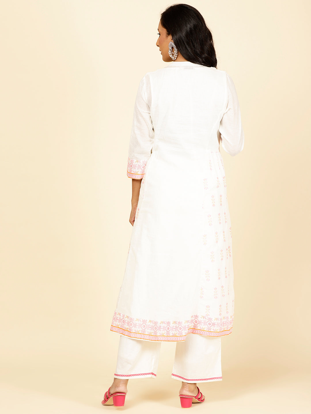 Neck Embroidered Cotton Kurta With Pants