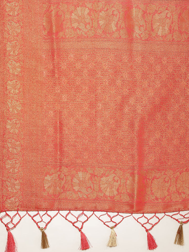 Brocade Zari Jaal Art Handloom Saree With Contrast Border