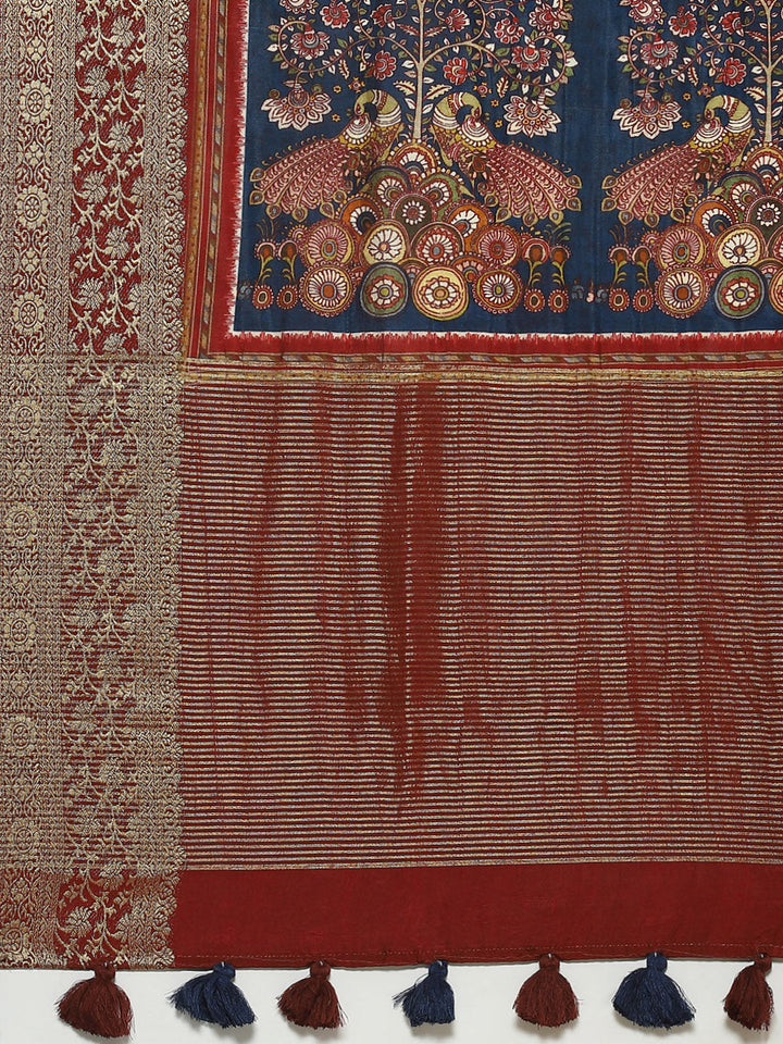 Zari Border Abstract Print Handloom Saree