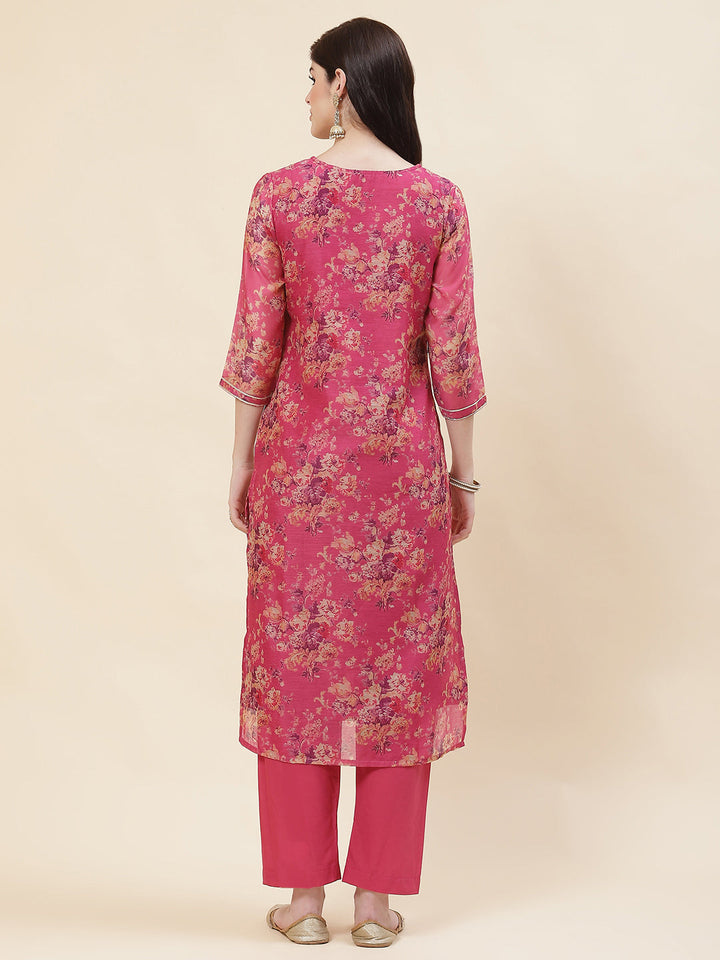 Printed Chanderi Kurta With Pants