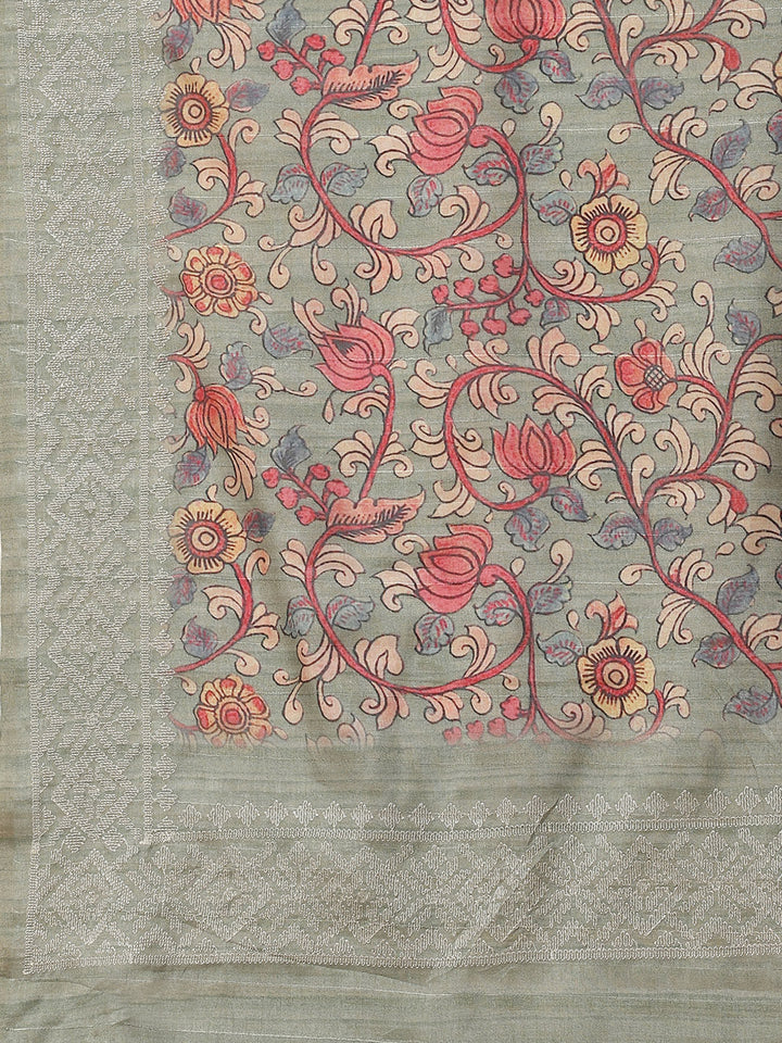 Digital Floral Printed Tussar Saree