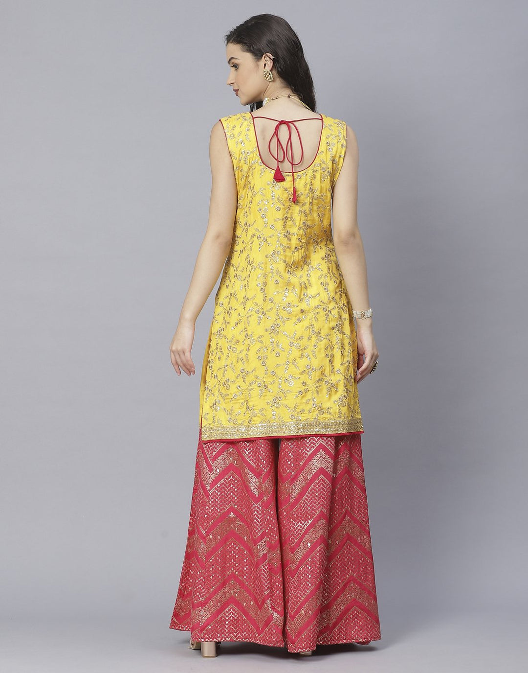 Mustard and Rani Handloom Dupion Salwar Kameez