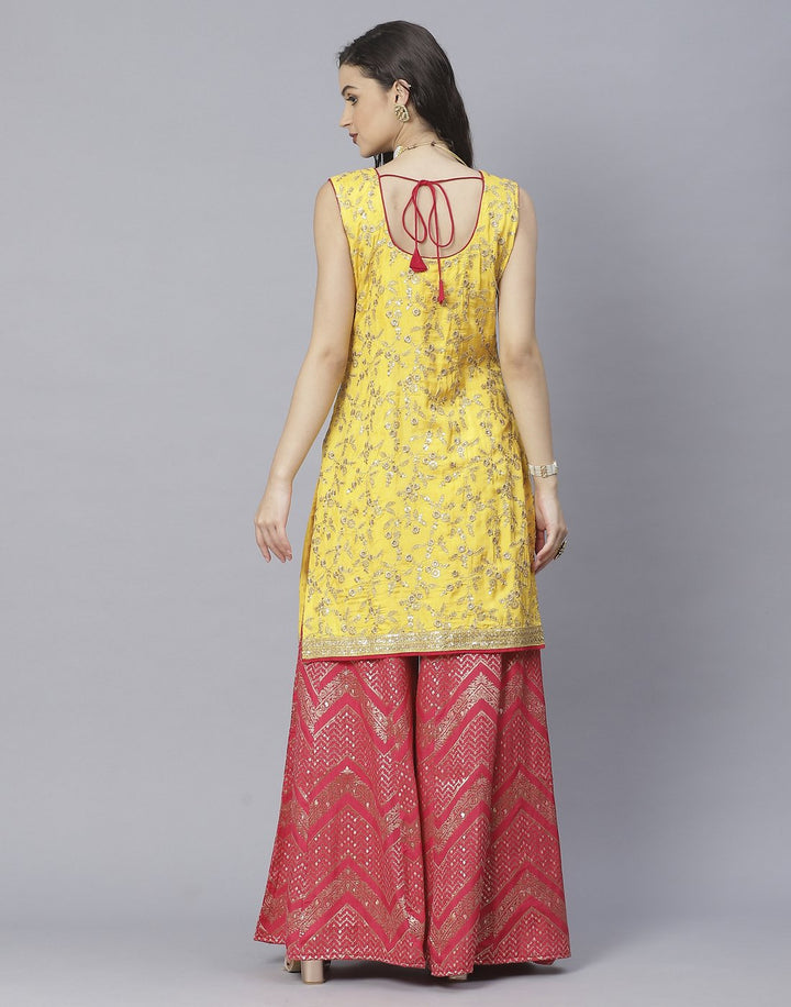 Mustard and Rani Handloom Dupion Salwar Kameez
