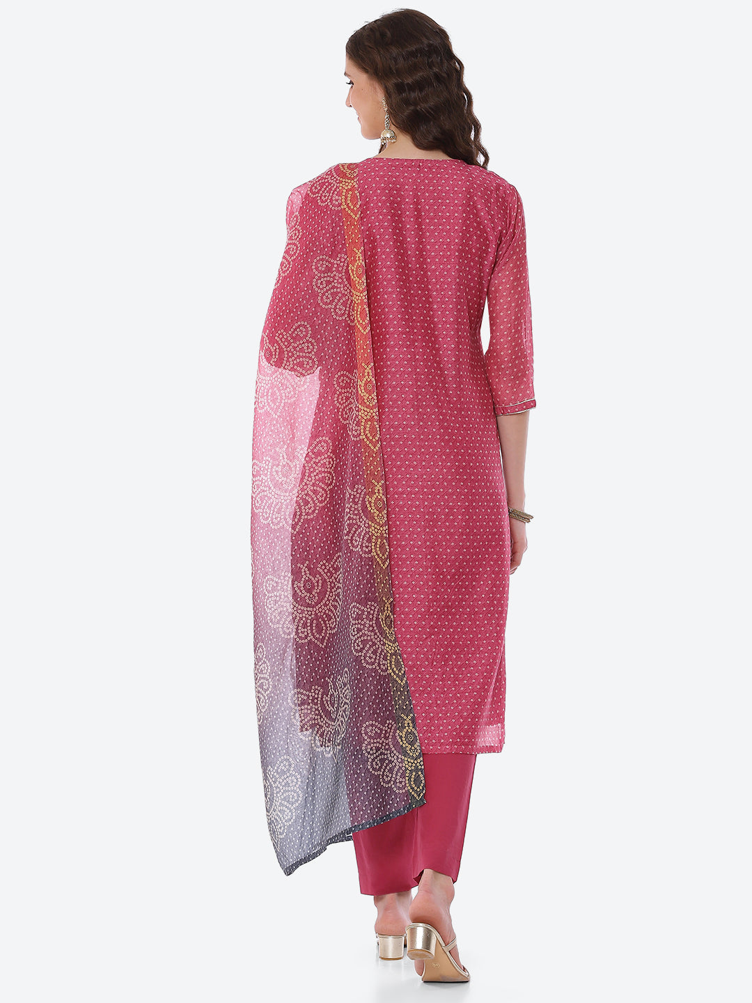 Zari Neck Embroidered Chanderi Kurta With Pant &amp; Dupatta
