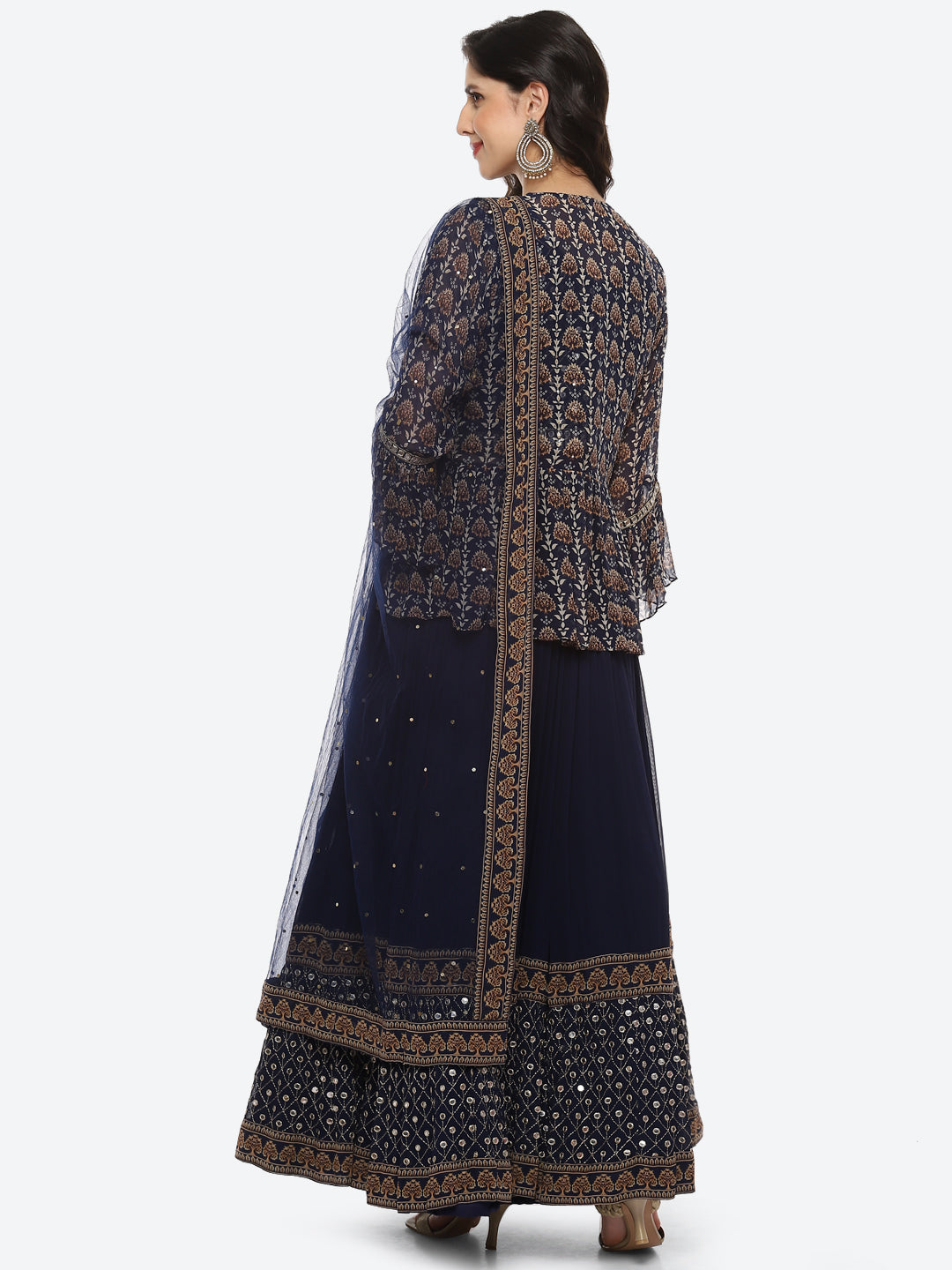 Resham Embroidered Georgette Choli Jacket With Lehenga &amp; Dupatta