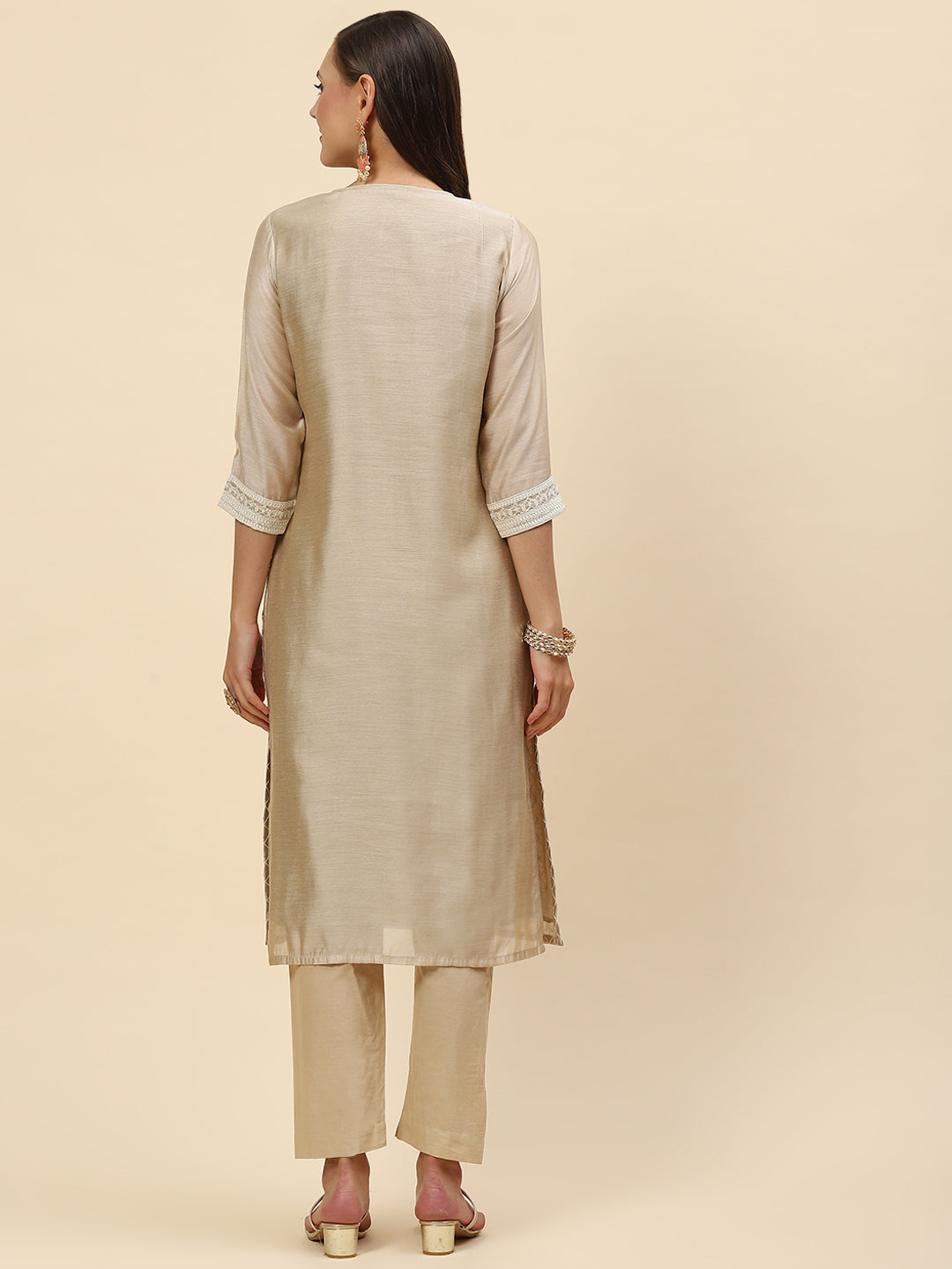 Sequin Embroidered Chanderi Kurta With Pants