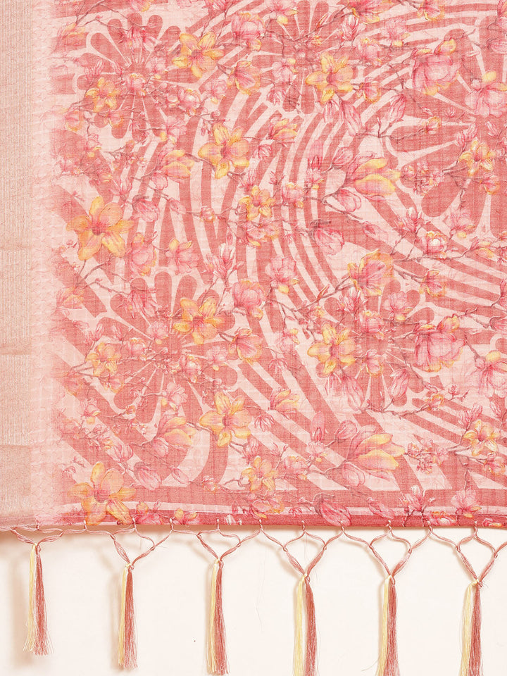 Digital Floral Printed With Zari Border Cotton Saree