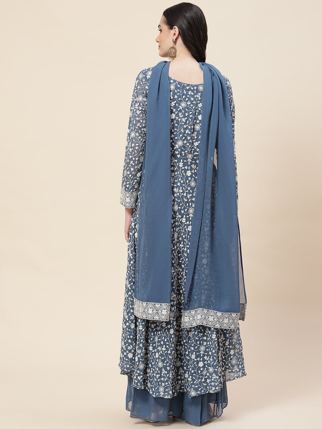 Embroidered Georgette Kurta With Palazzo &amp; Dupatta