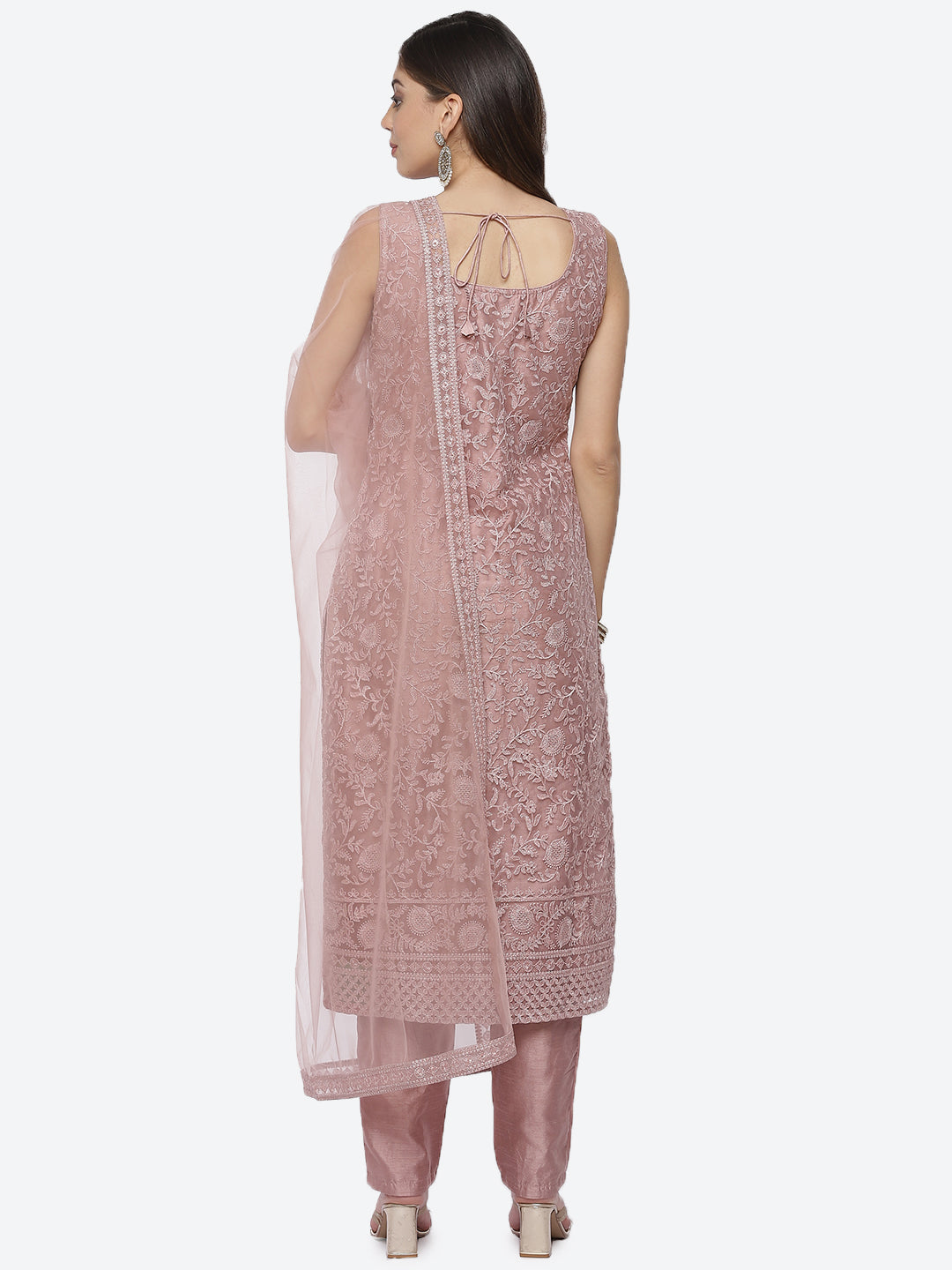 Embroidered Net Stitched Salwar Kameez With Net Dupatta