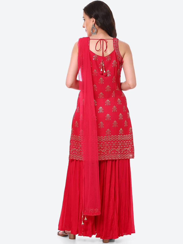 Sequin Work Georgette Kurti With Garara With Dupatta