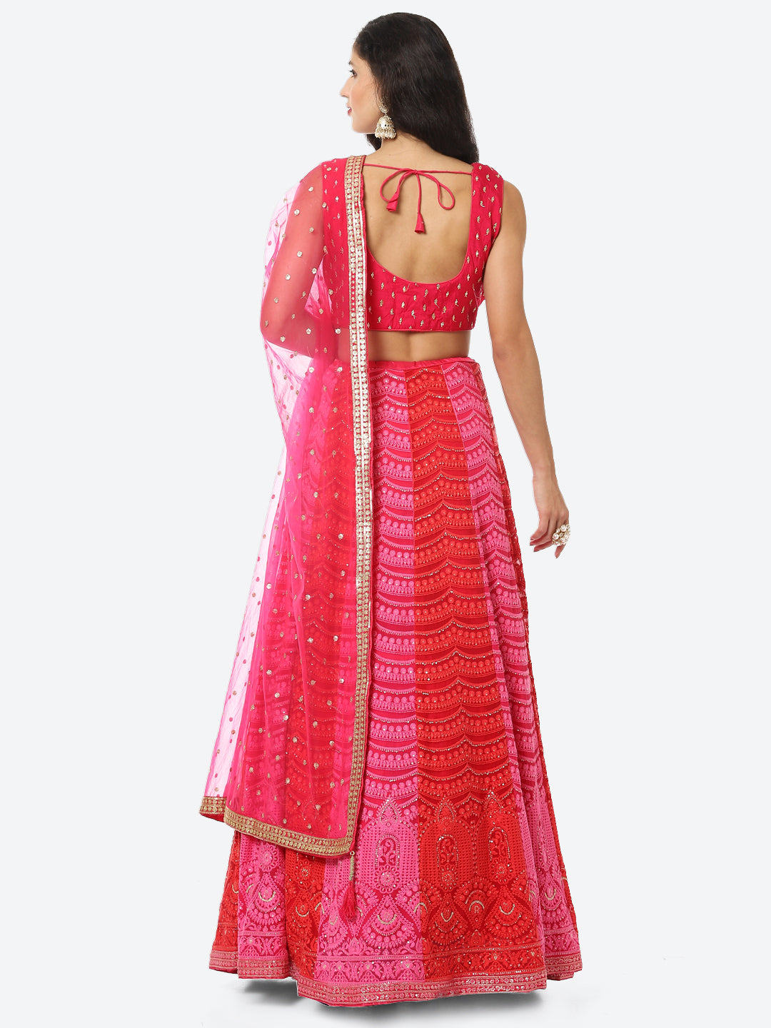 Embroidered Jaal Work Gerorgette Choli With Lehenga &amp; Net Dupatta