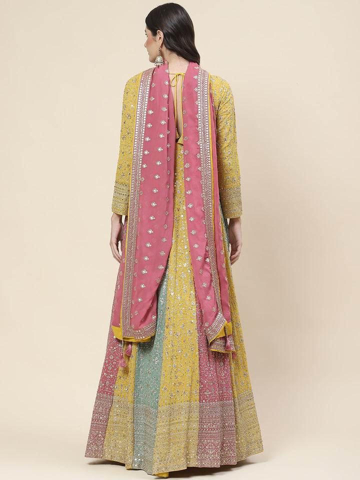 Zari Embroidered Georgette Kurta With Churidar &amp; Dupatta