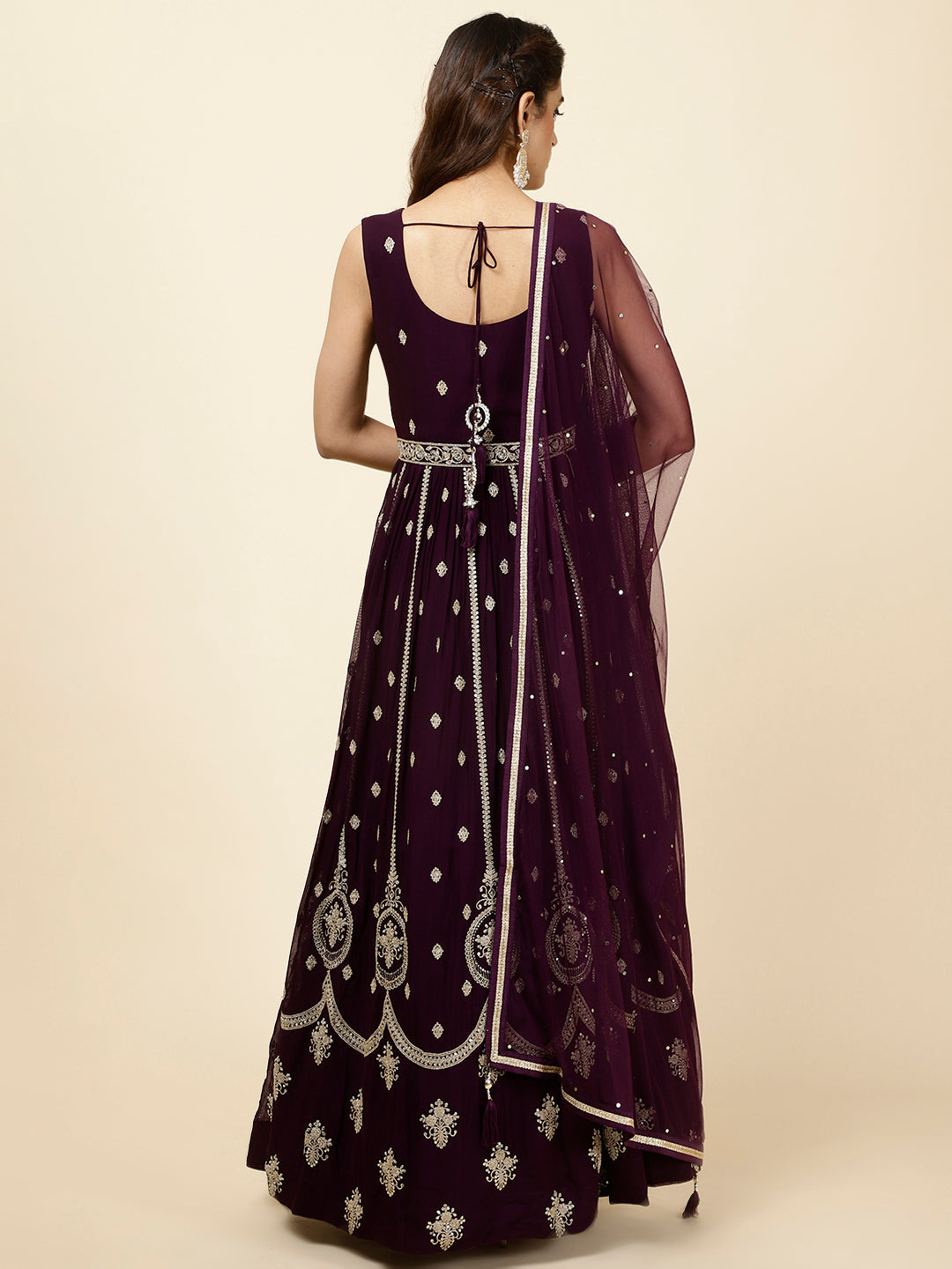 Zari Booti Embroidered Georgette Kurta With Churidar &amp; Dupatta