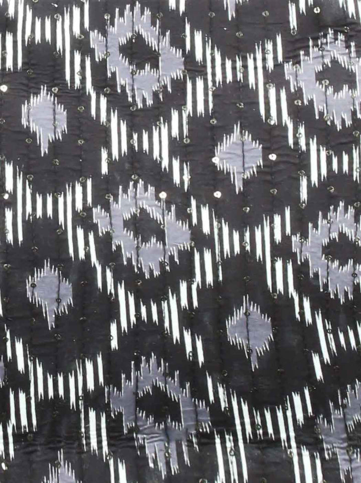 Black Printed Cotton Handbag With Pouch
