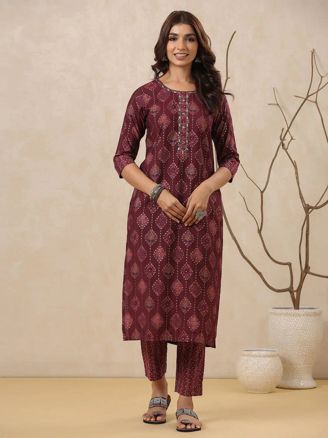 Block Printed Muslin Kurta With Pants &amp; Dupatta