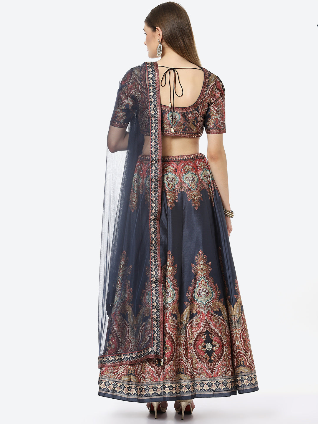 Floral Digital Printed Tussar Silk Choli With Lehenga &amp; Net Dupatta