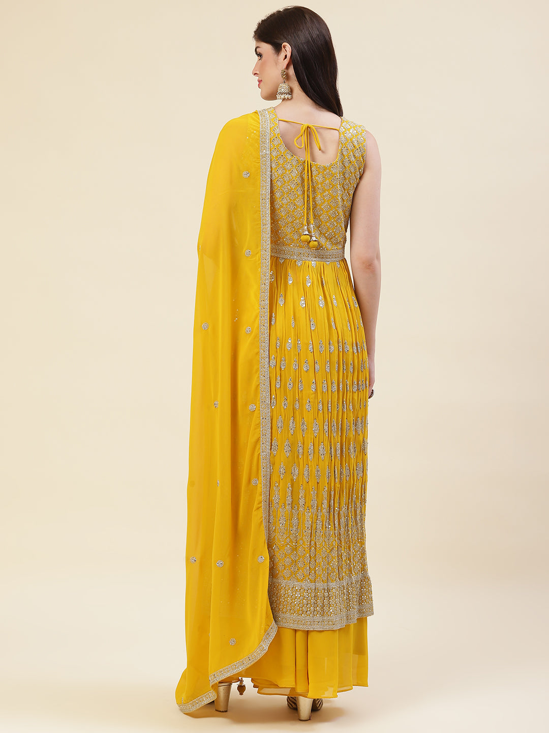 Sequin Embroidered Georgette Kurta With Palazzo &amp; Dupatta