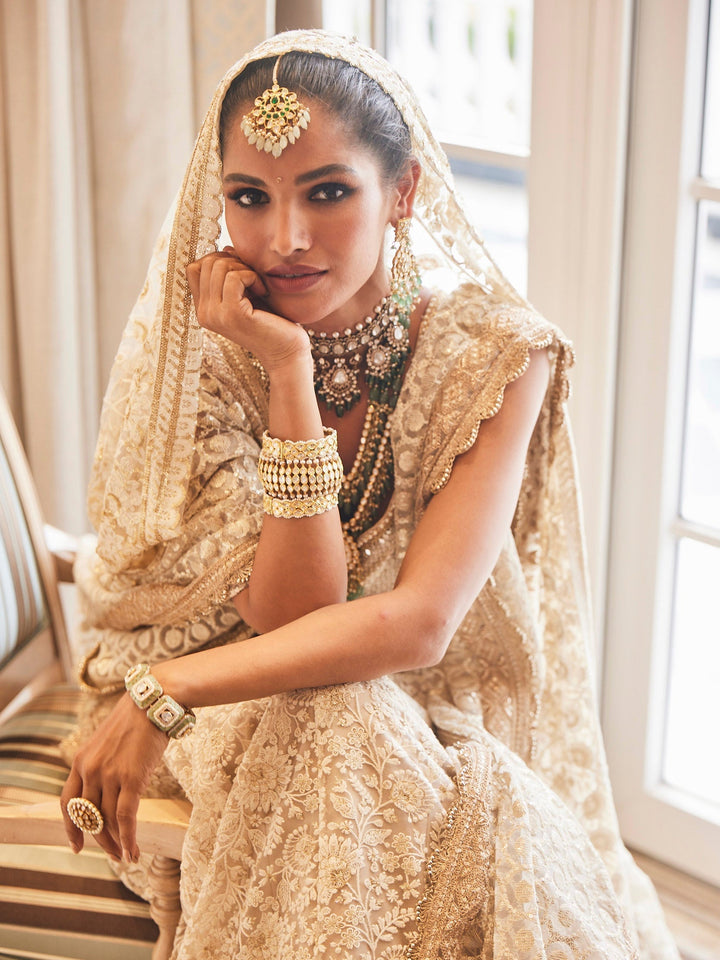 Floral Embroidered Georgette Choli With Lehenga &amp; Net Dupatta