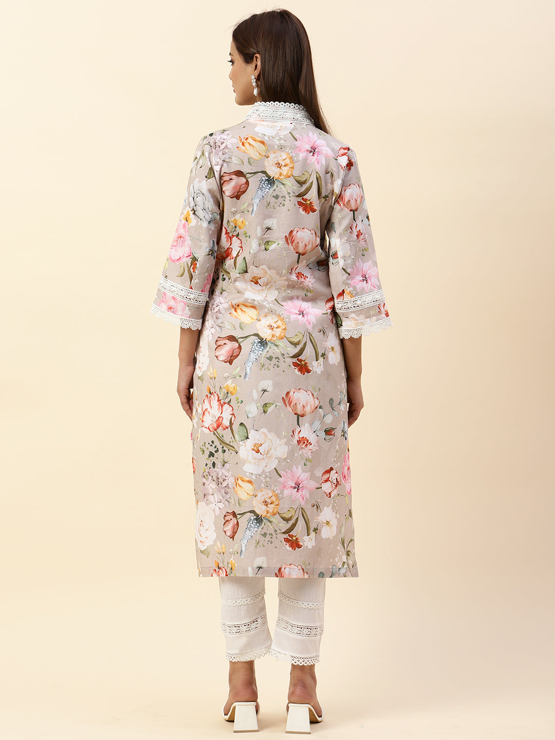 Floral Printed Cotton Kurta With Pants