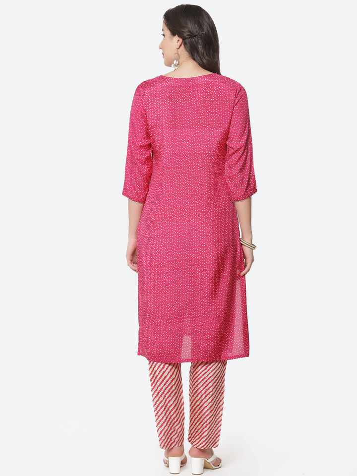 Bandhani Zari Cotton Kurti with Pant