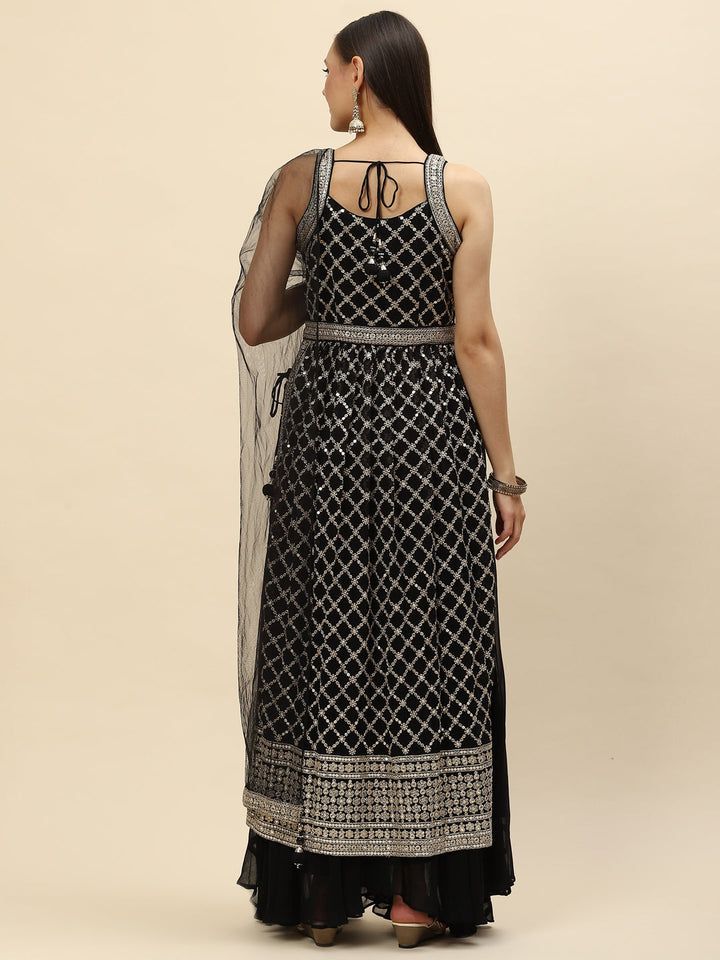 Zari Jaal Embroidered Georgette Kurta With Palazzo &amp; Dupatta